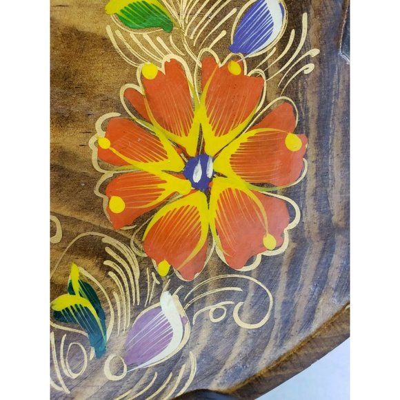 Vintage Wooden Hand Painted Floral Handled Serving Tray Bowl - Mexico - Picture 3 of 8